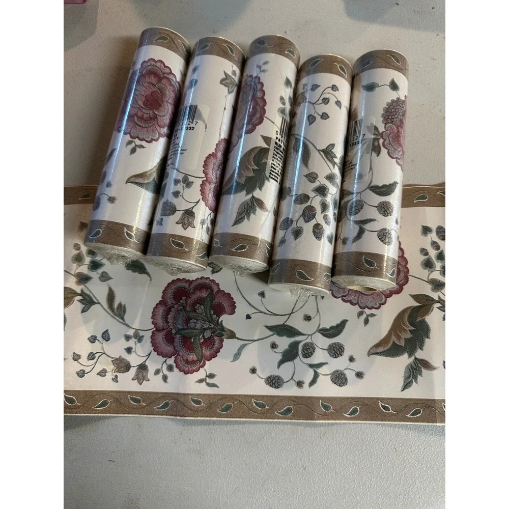 Brewster Floral Wallpaper Border Prepasted Vinyl Burgundy Cream 5 Rolls 31-13332
